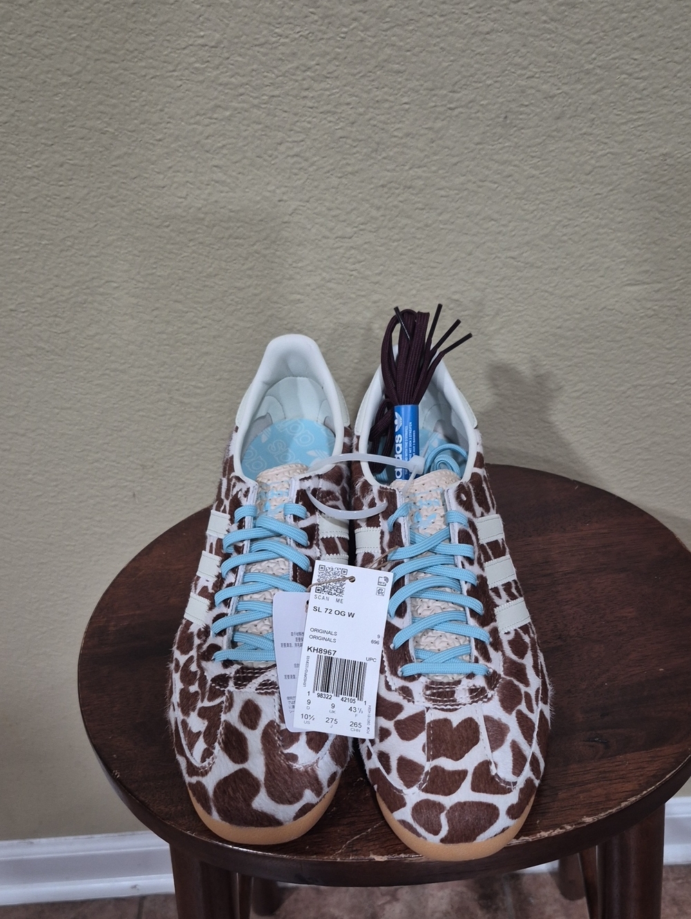 Adidaa SL 72 OG Giraffe Print Women's Sneakers with Light Blue Accents Size 10.5